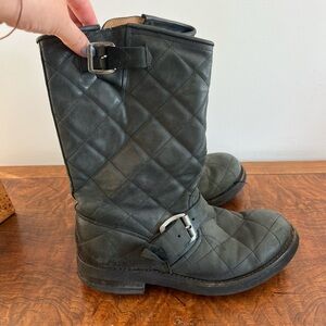 Shoebox Black leather quilted biker boots with buckle detail women’s size 8 fall